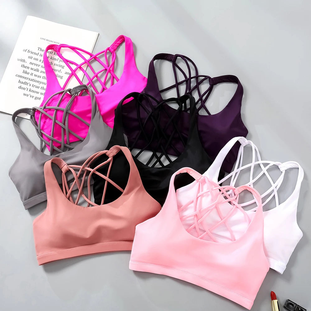 Cross Strap Push Up Sports Bra