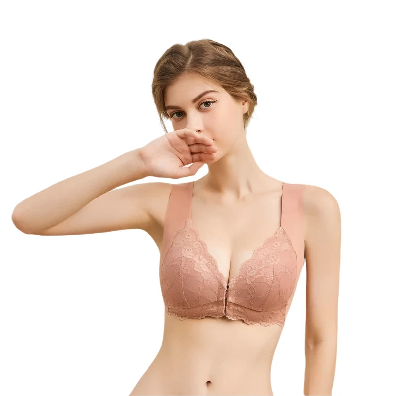 Front Closure Lace Bra, Plus Size, Wire-Free, Push Up Bra