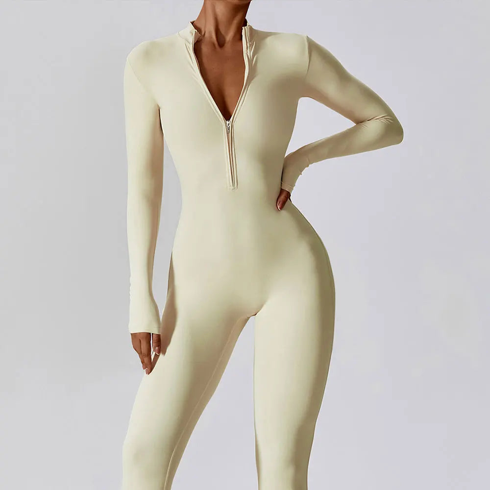 Long-Sleeved Yoga Zipper Jumpsuit