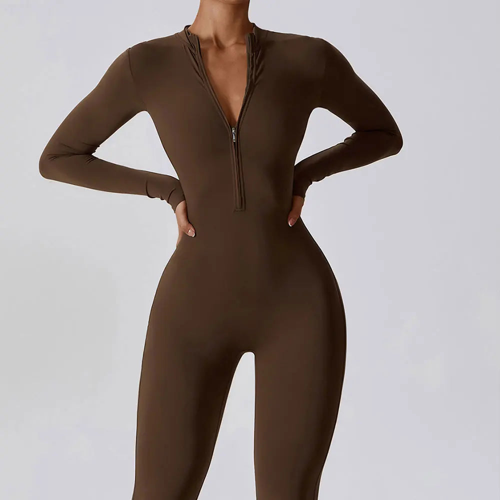 Long-Sleeved Yoga Zipper Jumpsuit