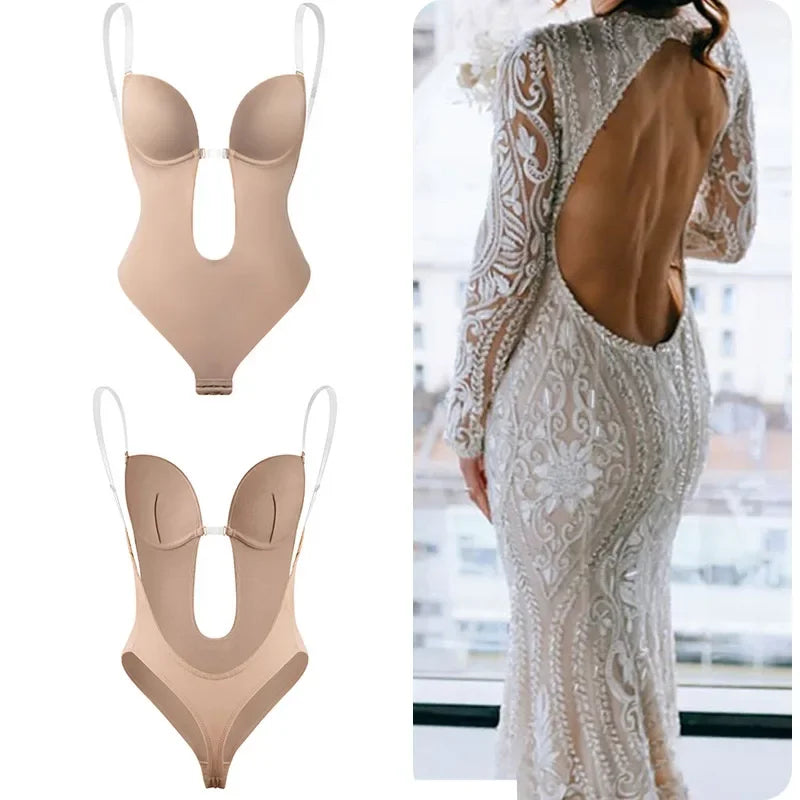 Plunge Backless Push-Up Bra & Body Shaper