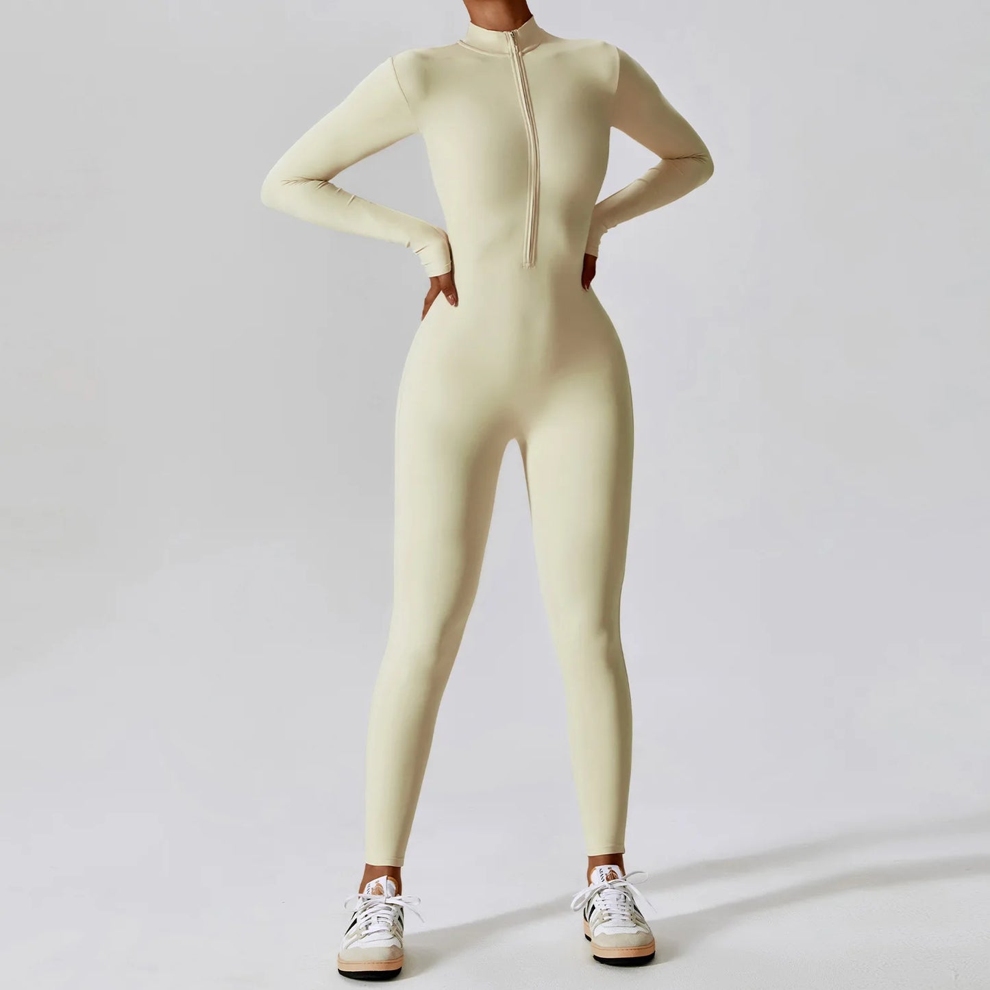 Long-Sleeved Yoga Zipper Jumpsuit