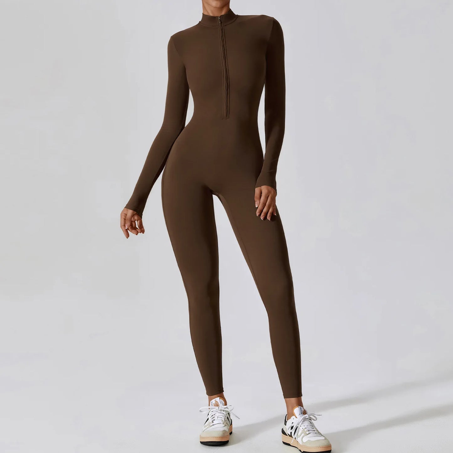 Long-Sleeved Yoga Zipper Jumpsuit