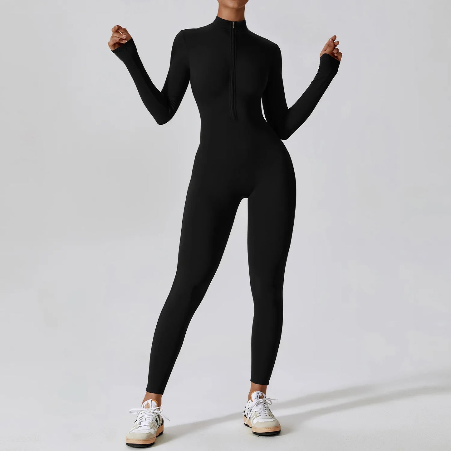 Long-Sleeved Yoga Zipper Jumpsuit